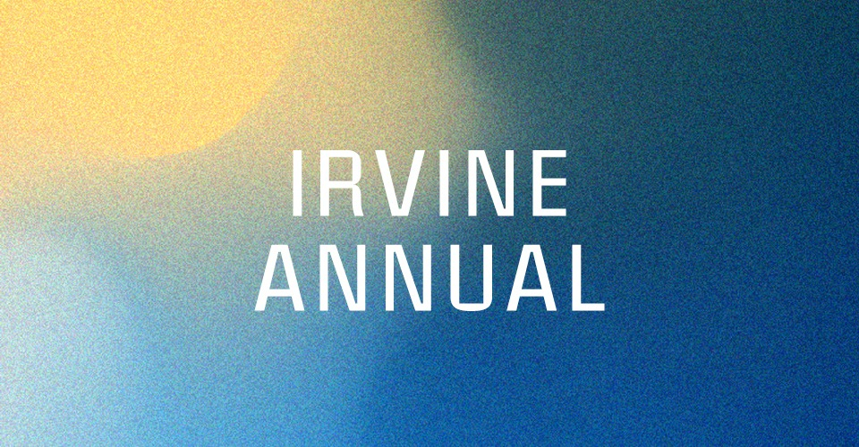 Irvine Annual written against a blue and yellow background