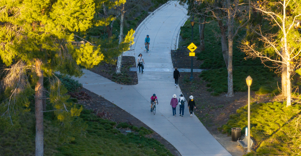 Walkers and Bicyclists on paved trail 