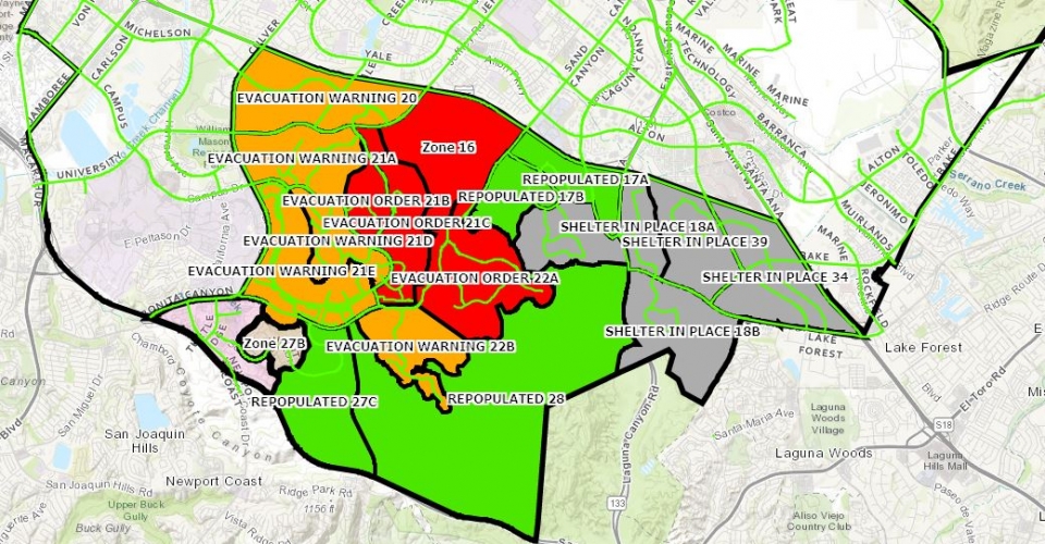 Evacuation Zone Map  City of Irvine