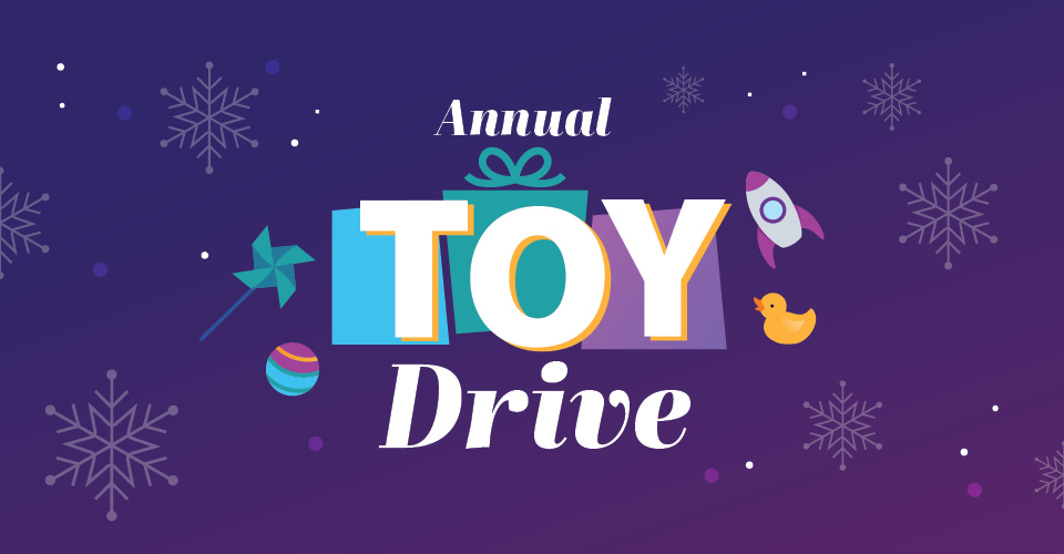 Annual Toy Drive on purple background