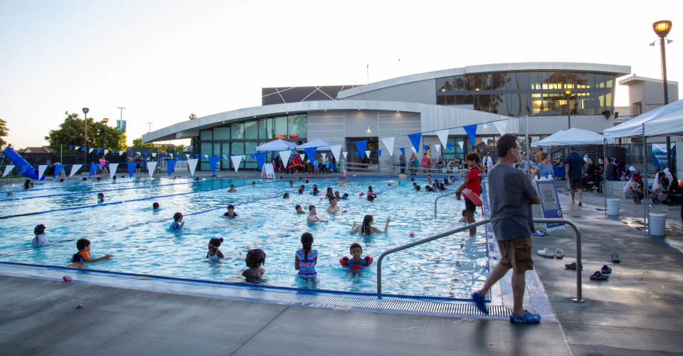 People in a swimming pool.