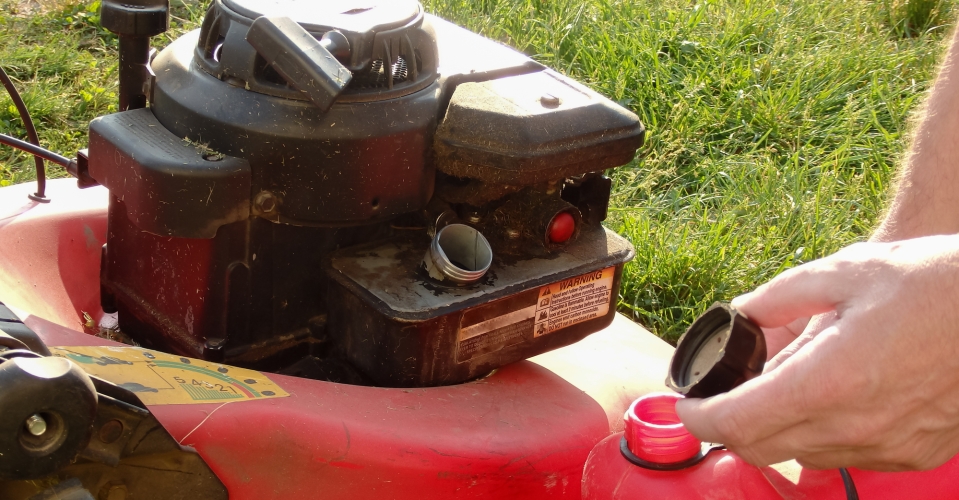 gas-powered lawn mower on a lawn