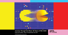 PAC_MAN with a blue backgrounf