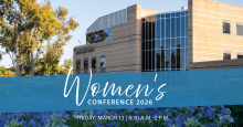 Photo of City Hall with text that says Women's Conference 2026 Friday, March 13 8:30 a.m. to 1:45 p.m.